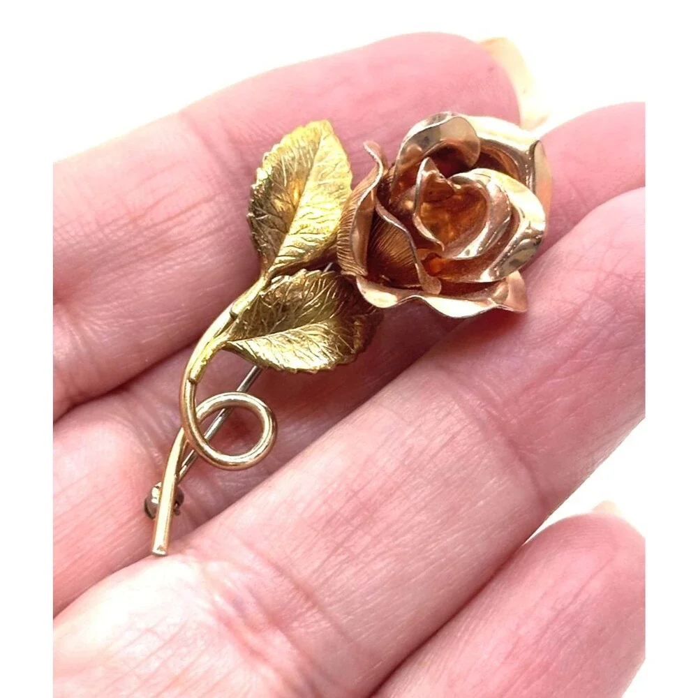 Vintage Two-Tone Rose Pin Brooch Rose Gold Tone